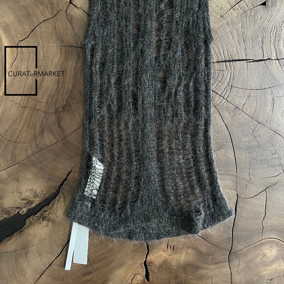 Rick Owens: Wool Blend Dark Dust Hand Knit Spider Tank Top SS24 Lido - Picture 5 of 16